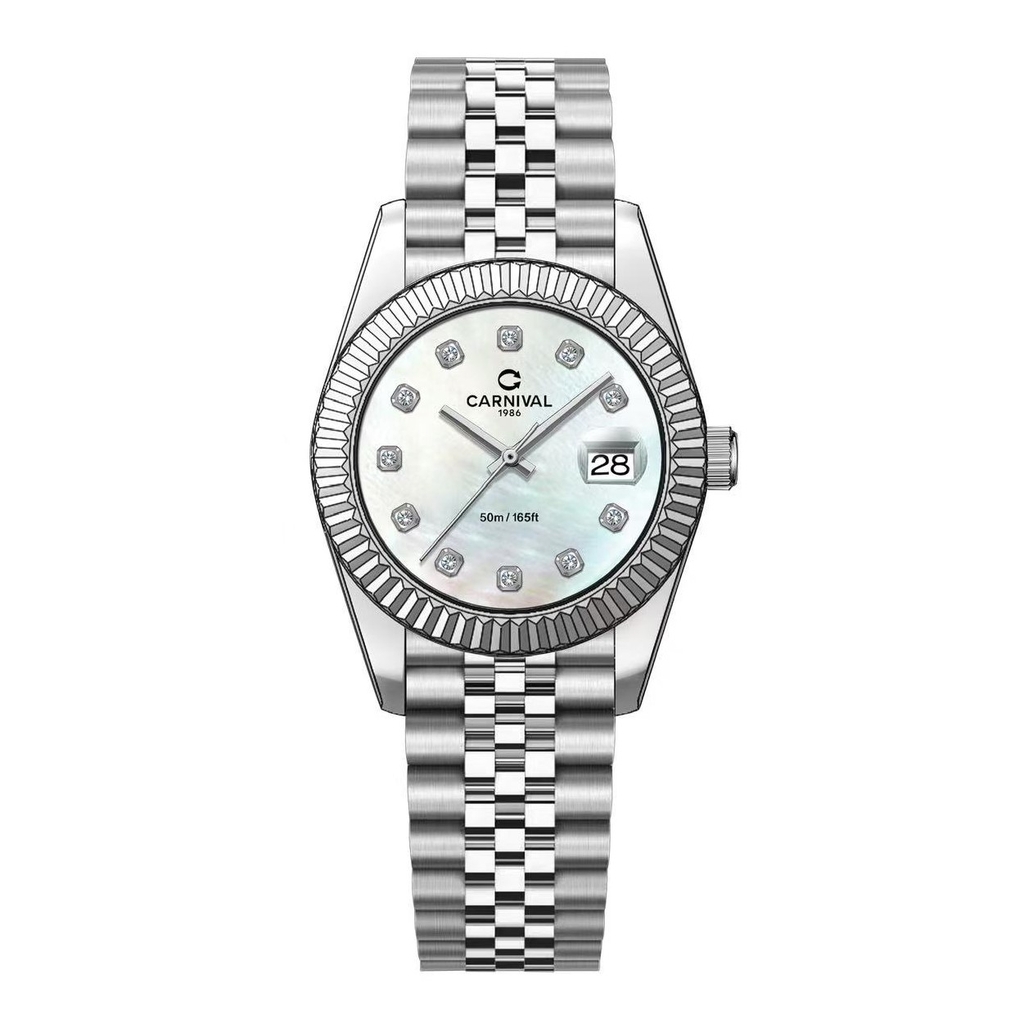 Đồng Hồ Nữ Carnival 8250L-VT-TK Dây Thép Silver Mặt Xà Cừ Trắng Size 30mm Quartz Japan