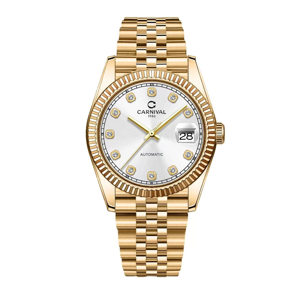 Đồng Hồ Nam Carnival 8250G-VV-T Automatic Dây Thép Vàng Mặt Trắng Size 38mm