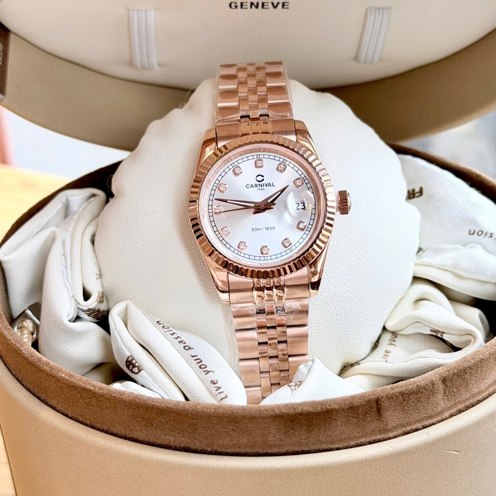 Đồng Hồ Nữ Carnival 8131L-VH-T Dây Thép Vàng Hồng Mặt Trắng Size 30mm Quartz Japan