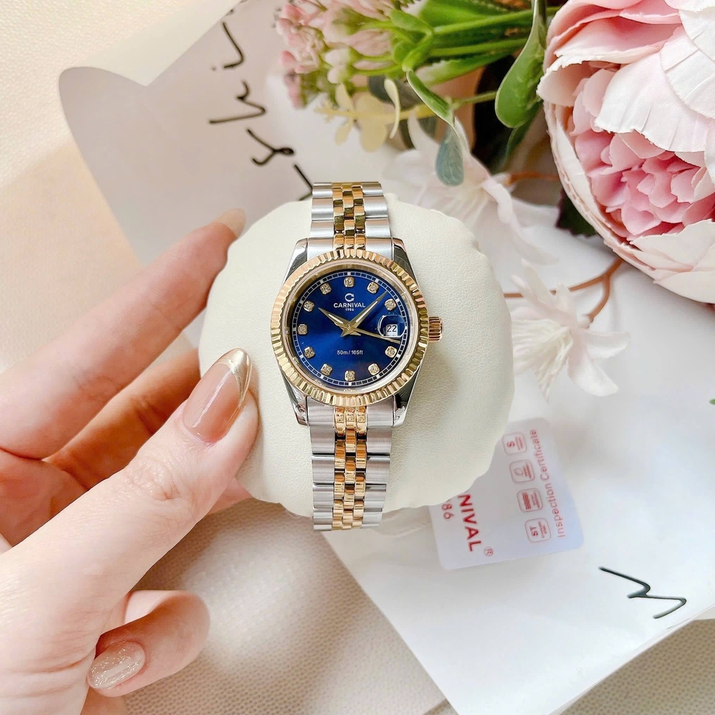 Đồng Hồ Nữ Carnival 8131L-CV-X Demi Vàng Mặt Xanh Dương Size 30mm Quartz Japan