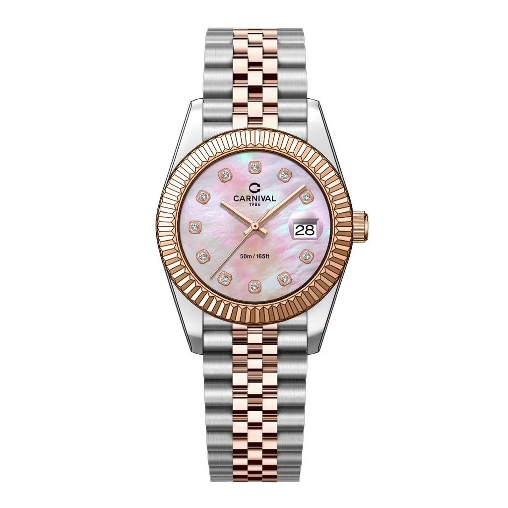 Đồng Hồ Nữ Carnival 8250L-CH-HK Demi Vàng Hồng Mặt Xà Cừ Hồng Size 30mm Quartz Japan