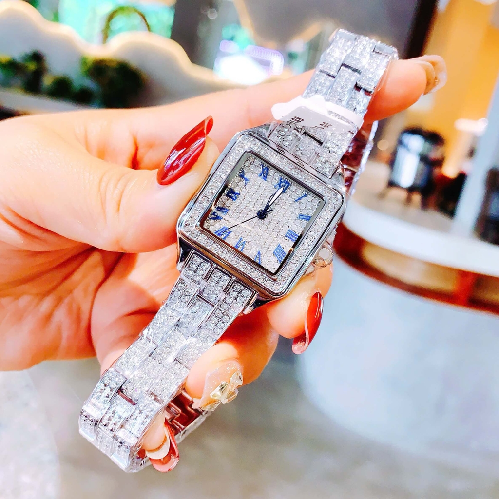 Đồng Hồ Nữ Franklin Đính Đá Chính Hãng Mặt Vuông Size 34mm Kim Xanh Quartz FL6188