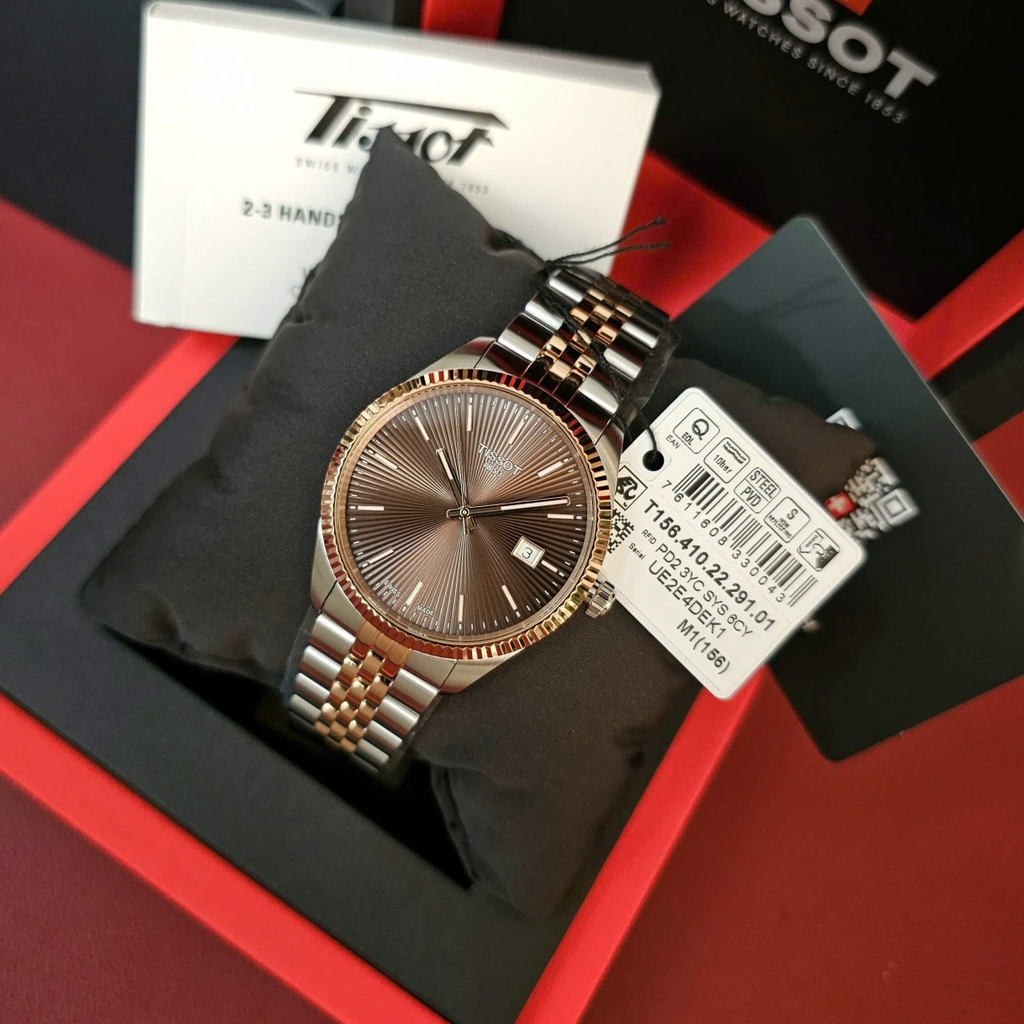 Đồng Hồ Nam Tissot Quartz Ballade T156.410.22.291.01 Size 40mm Demi Vàng Hồng Mặt Nâu Chải Tia