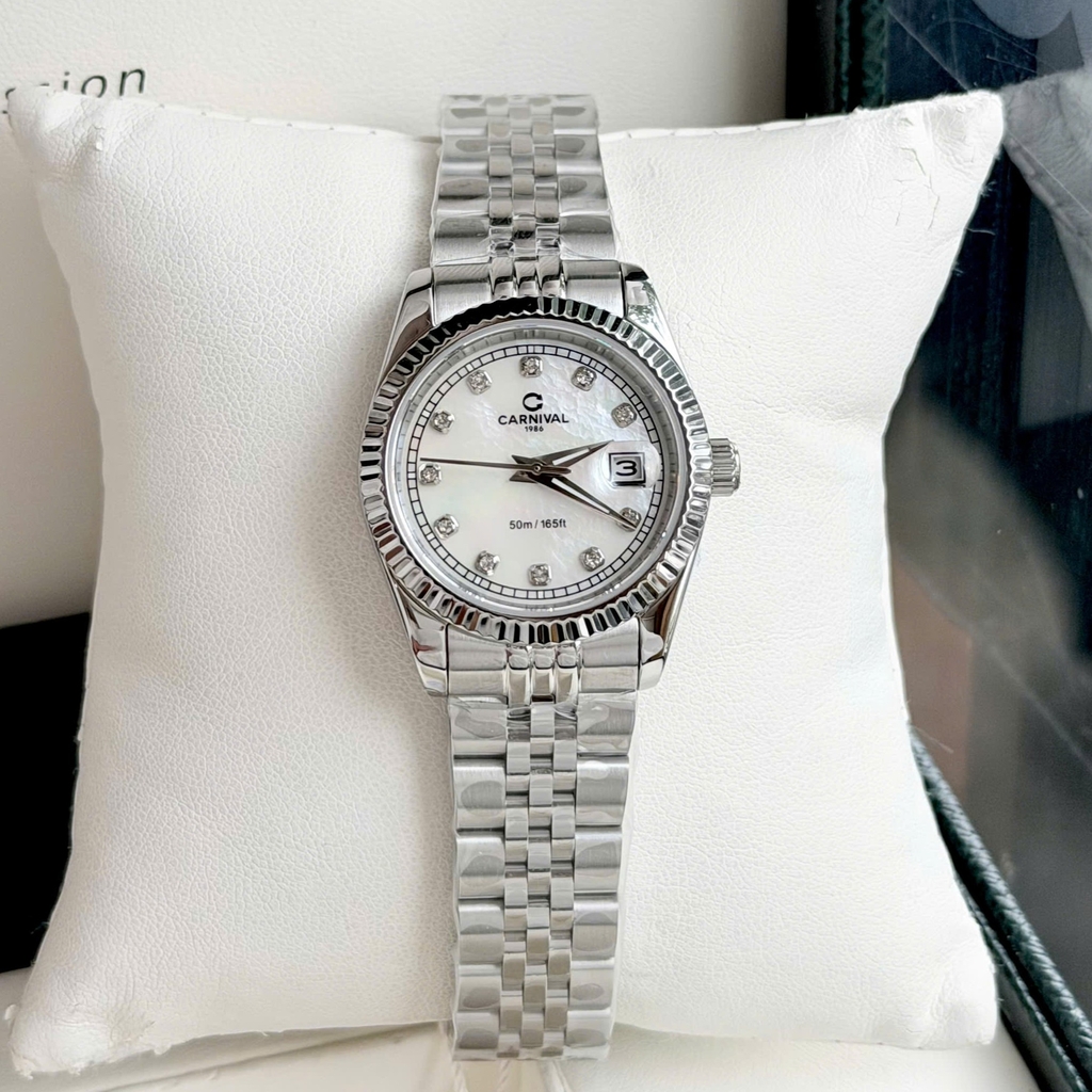 Đồng Hồ Nữ Carnival 8131L-VT-TK Dây Thép Bạc Mặt Xà Cừ Trắng Size 30mm Quartz Japan