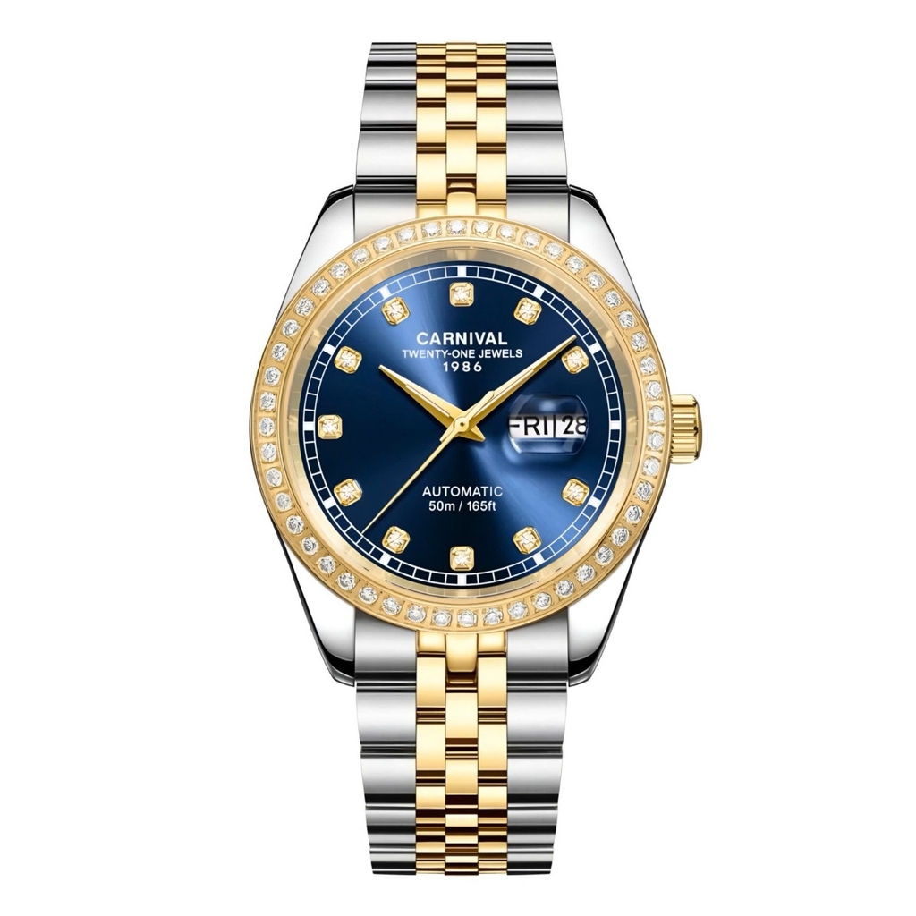 Đồng Hồ Nam Carnival 8131G2-CV-X Automatic Dây Thép Demi Vàng Mặt Xanh Navy Size 40mm