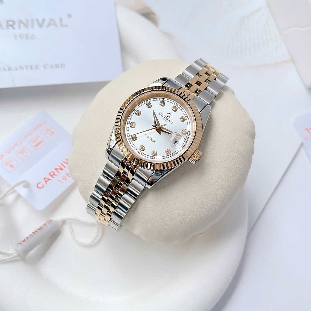 Đồng Hồ Nữ Carnival 8131L-CV-D Demi Vàng Mặt Trắng Size 30mm Quartz Japan