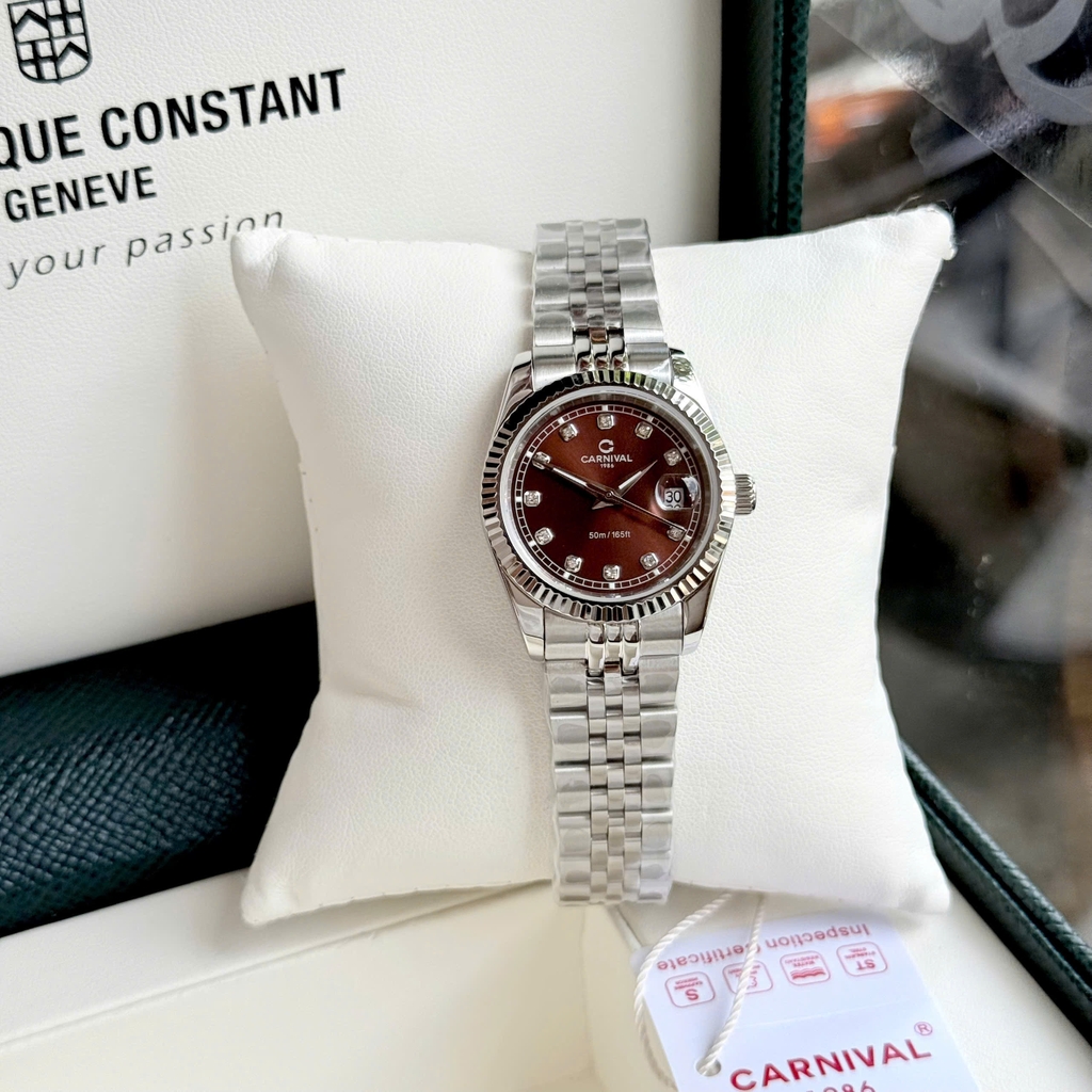 Đồng Hồ Nữ Carnival 8131L-VT-N Dây Thép Bạc Mặt Nâu Size 30mm Quartz Japan