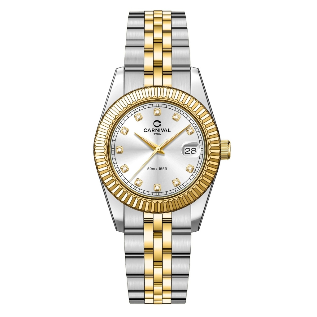 Đồng Hồ Nữ Carnival 8131L-CV-D Demi Vàng Mặt Trắng Size 30mm Quartz Japan