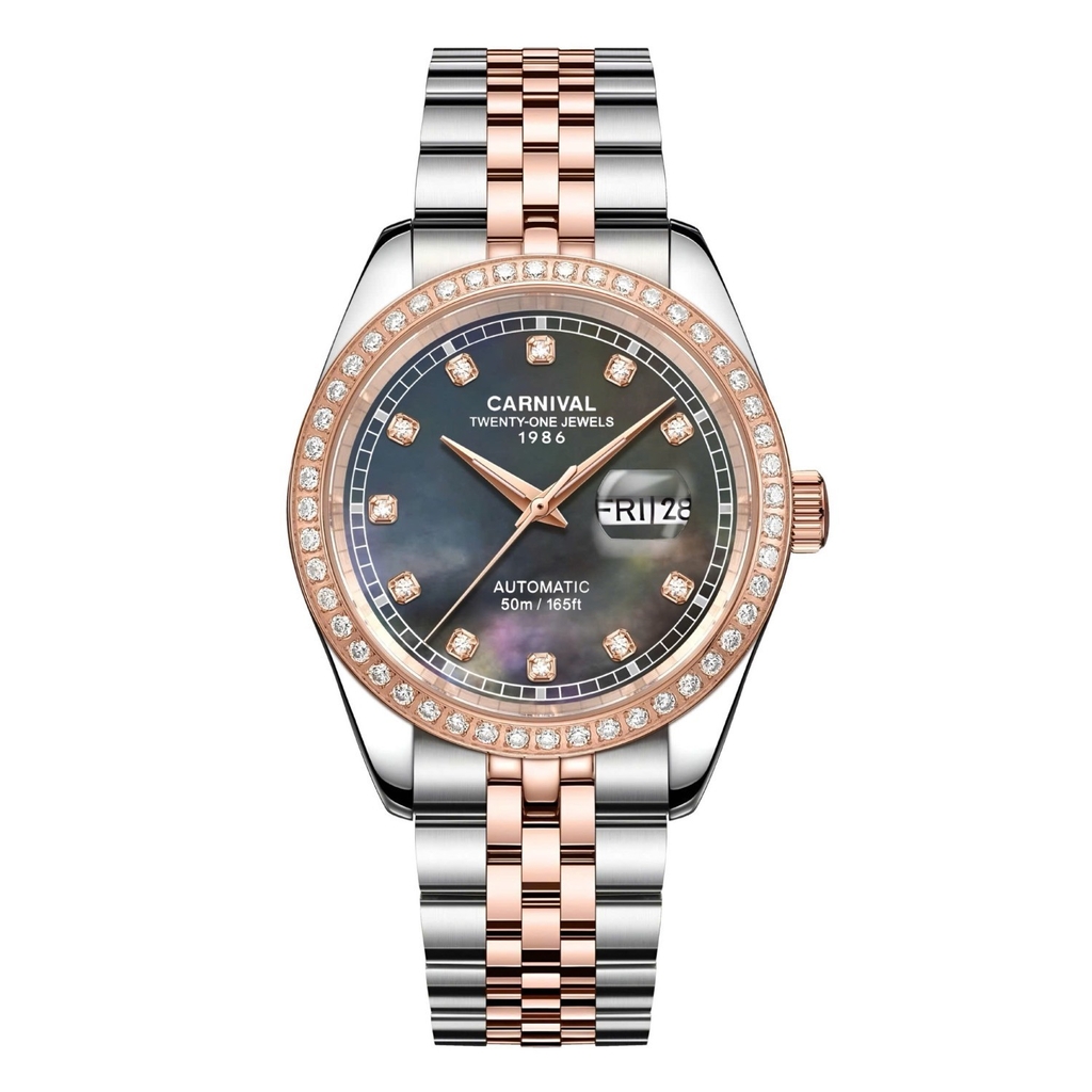 Đồng Hồ Nam Carnival 8131G2-CH-DK Automatic Dây Demi Vàng Hồng Mặt Xà Cừ Xám Size 40mm