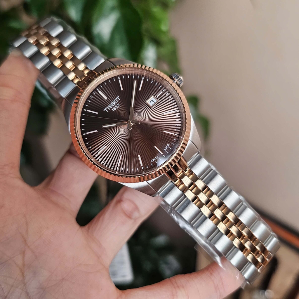 Đồng Hồ Nam Tissot Quartz Ballade T156.410.22.291.01 Size 40mm Demi Vàng Hồng Mặt Nâu Chải Tia