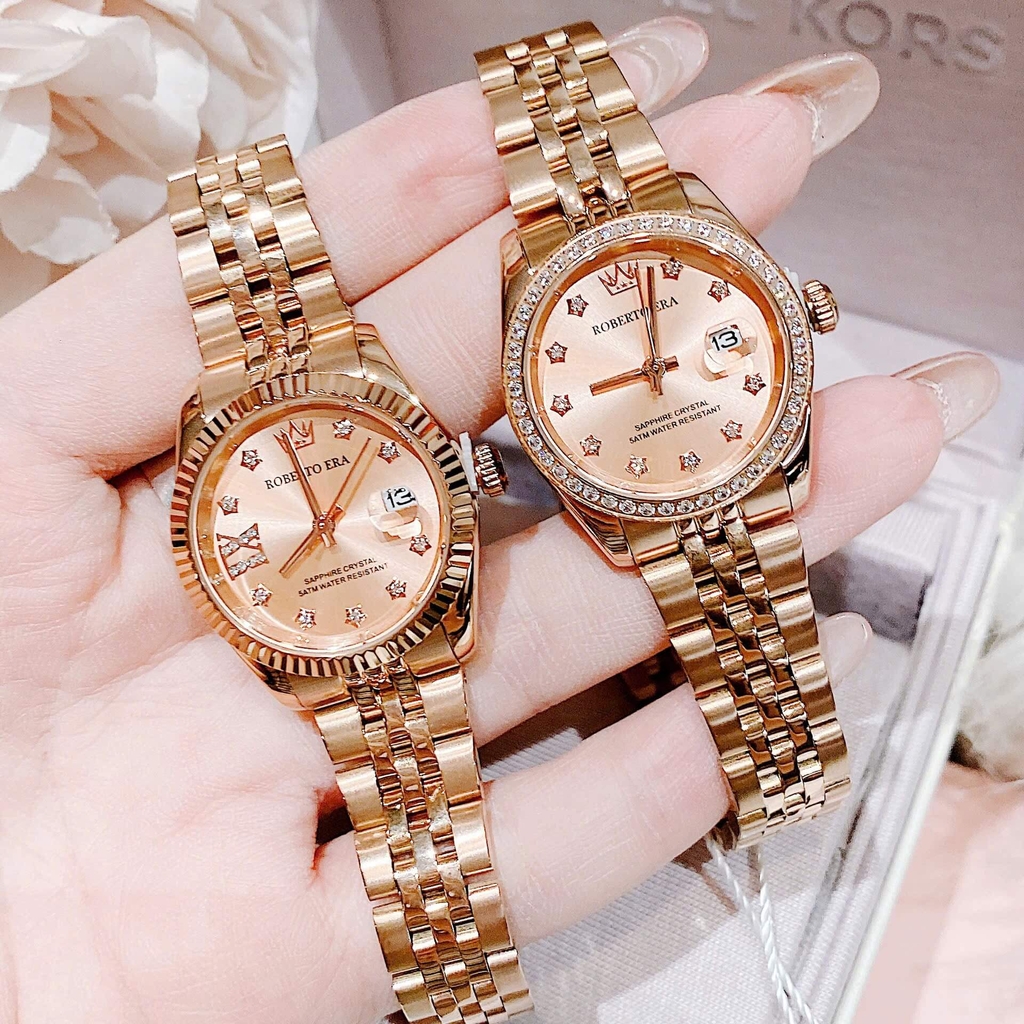 Đồng Hồ Nữ Roberto Era Dây Thép Vàng Hồng Viền Đá Size 28mm Roberto Era RE120