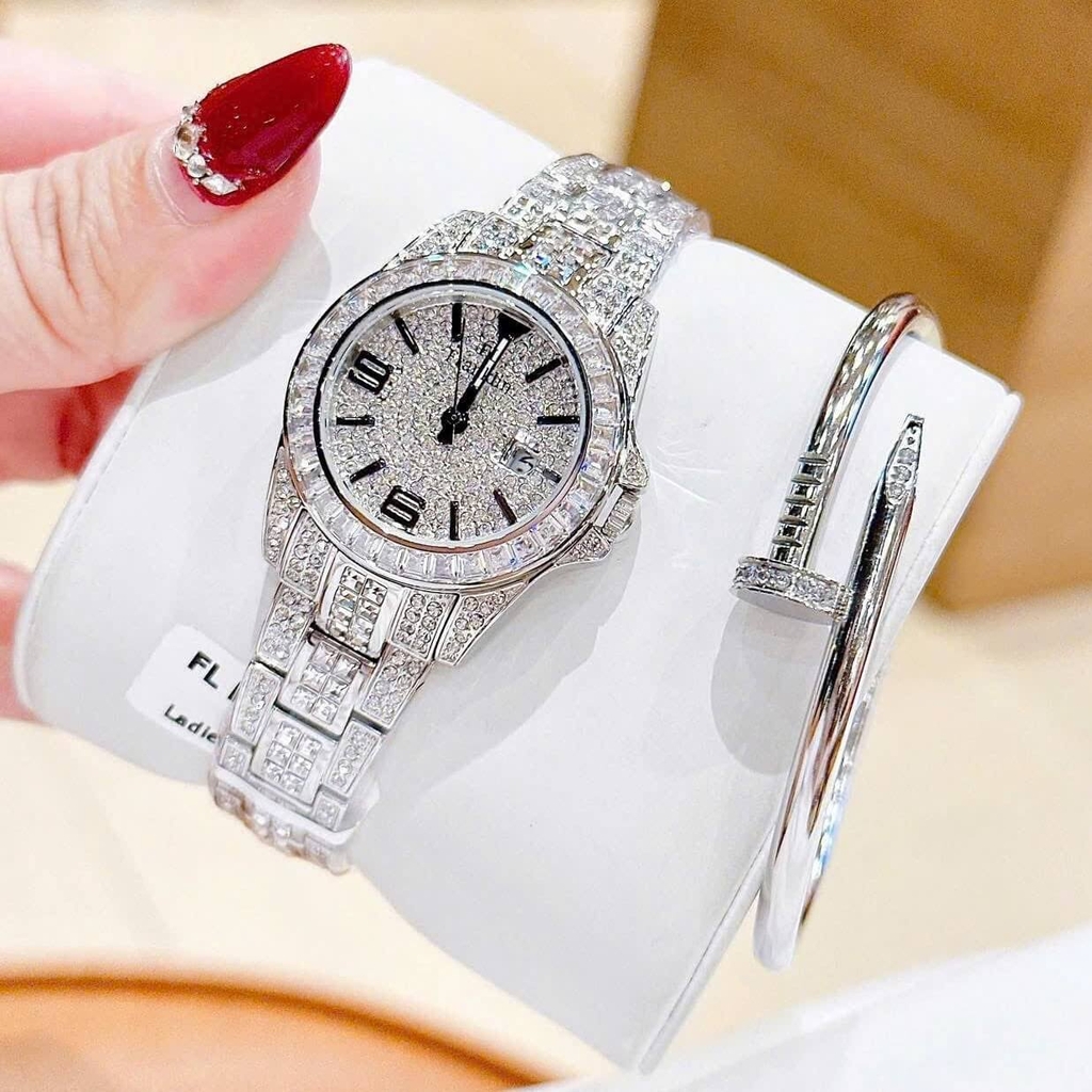 Đồng Hồ Nữ Franklin FL6166 Đính Đá Silver Chính Hãng Size 33mm Tặng Kèm Vòng Tay