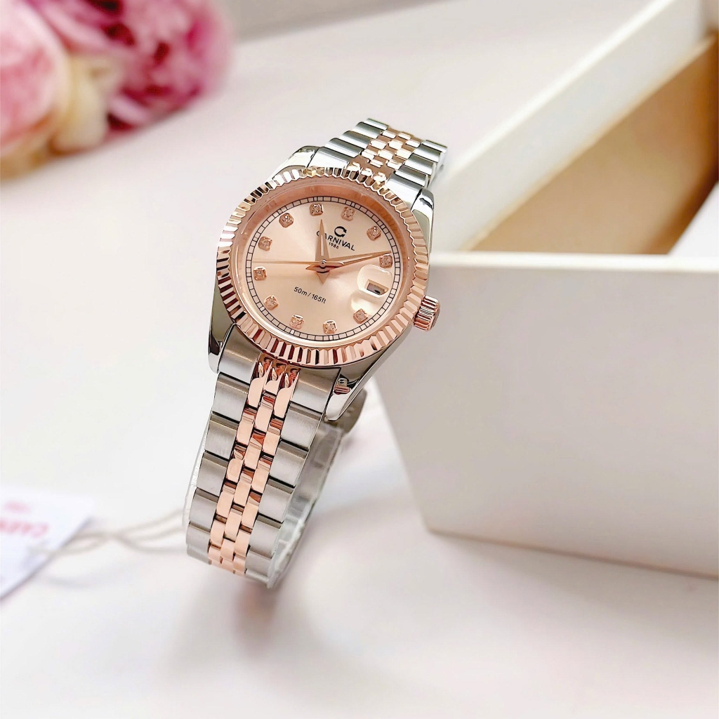 Đồng Hồ Nữ Carnival 8131L-CH-NN Demi Vàng Hồng Mặt Vàng Hồng Size 30mm Quartz Japan