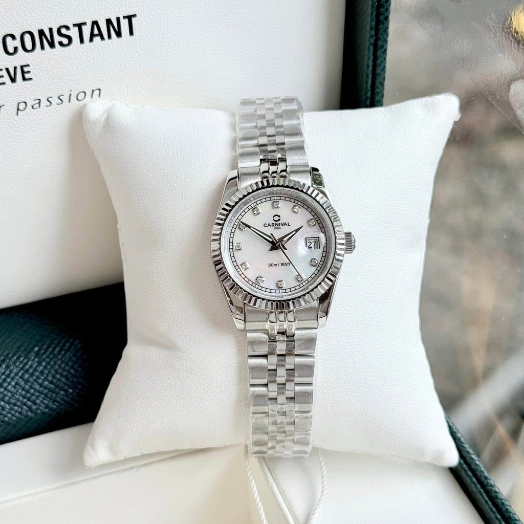 Đồng Hồ Nữ Carnival 8131L-VT-TK Dây Thép Bạc Mặt Xà Cừ Trắng Size 30mm Quartz Japan