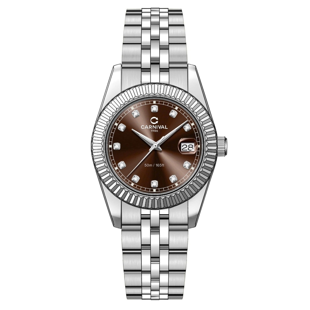 Đồng Hồ Nữ Carnival 8131L-VT-N Dây Thép Bạc Mặt Nâu Size 30mm Quartz Japan