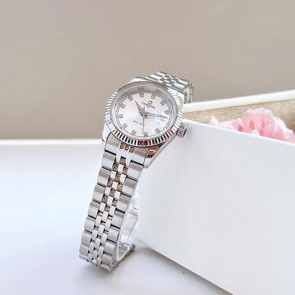 Đồng Hồ Nữ Carnival 8131L-VT-T Dây Thép Bạc Mặt Trắng Size 30mm Quartz Japan