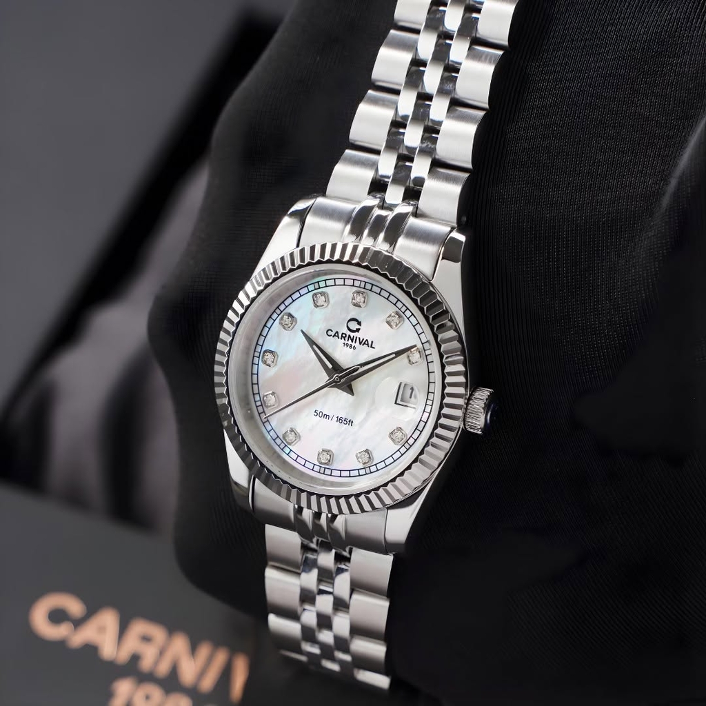 Đồng Hồ Nữ Carnival 8131L-VT-TK Dây Thép Bạc Mặt Xà Cừ Trắng Size 30mm Quartz Japan