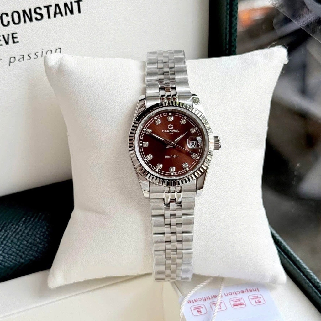 Đồng Hồ Nữ Carnival 8131L-VT-N Dây Thép Bạc Mặt Nâu Size 30mm Quartz Japan
