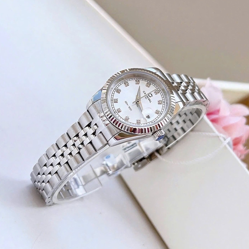 Đồng Hồ Nữ Carnival 8131L-VT-T Dây Thép Bạc Mặt Trắng Size 30mm Quartz Japan