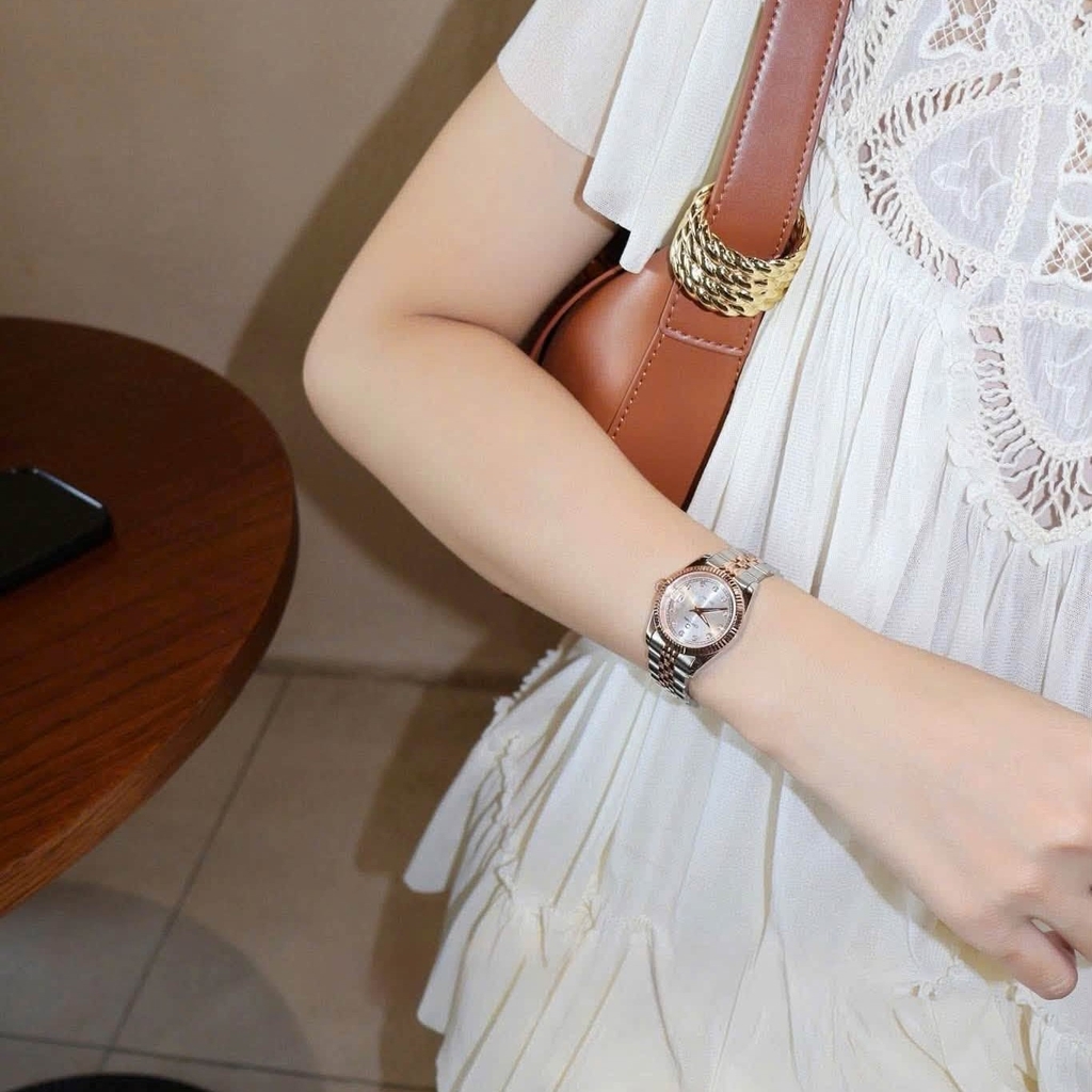 Đồng Hồ Nữ Carnival 8131L-CH-TK Demi Vàng Hồng Mặt Xà Cừ Trắng Size 30mm Quartz Japan