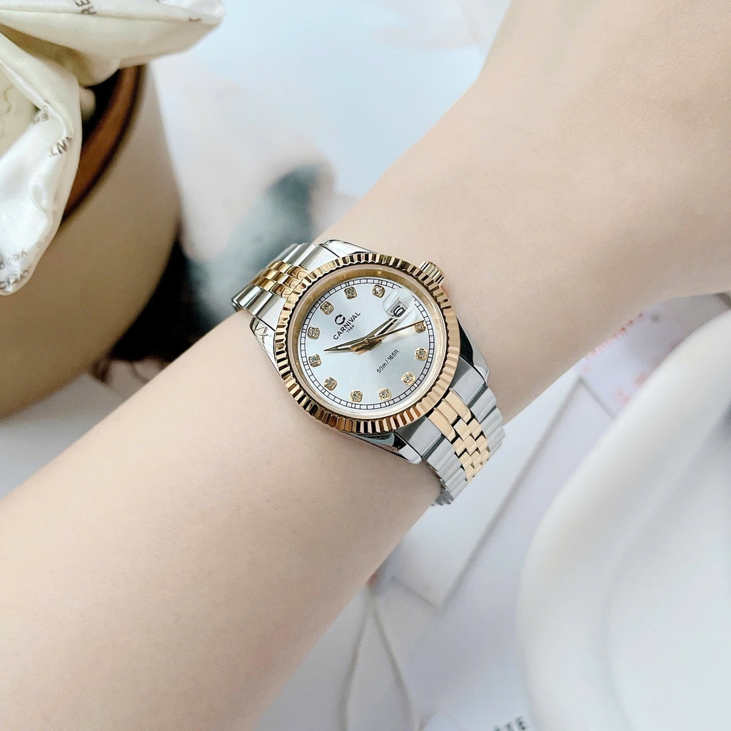 Đồng Hồ Nữ Carnival 8131L-CV-D Demi Vàng Mặt Trắng Size 30mm Quartz Japan