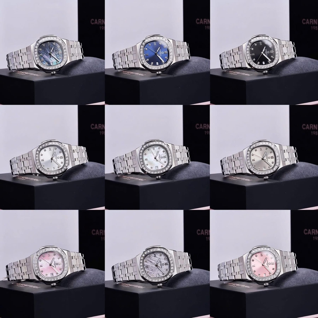Đồng Hồ Nữ Carnival 8160L2-VH-TIM Vàng Hồng Mặt Tím Viền Đá Size 34mm Sapphire