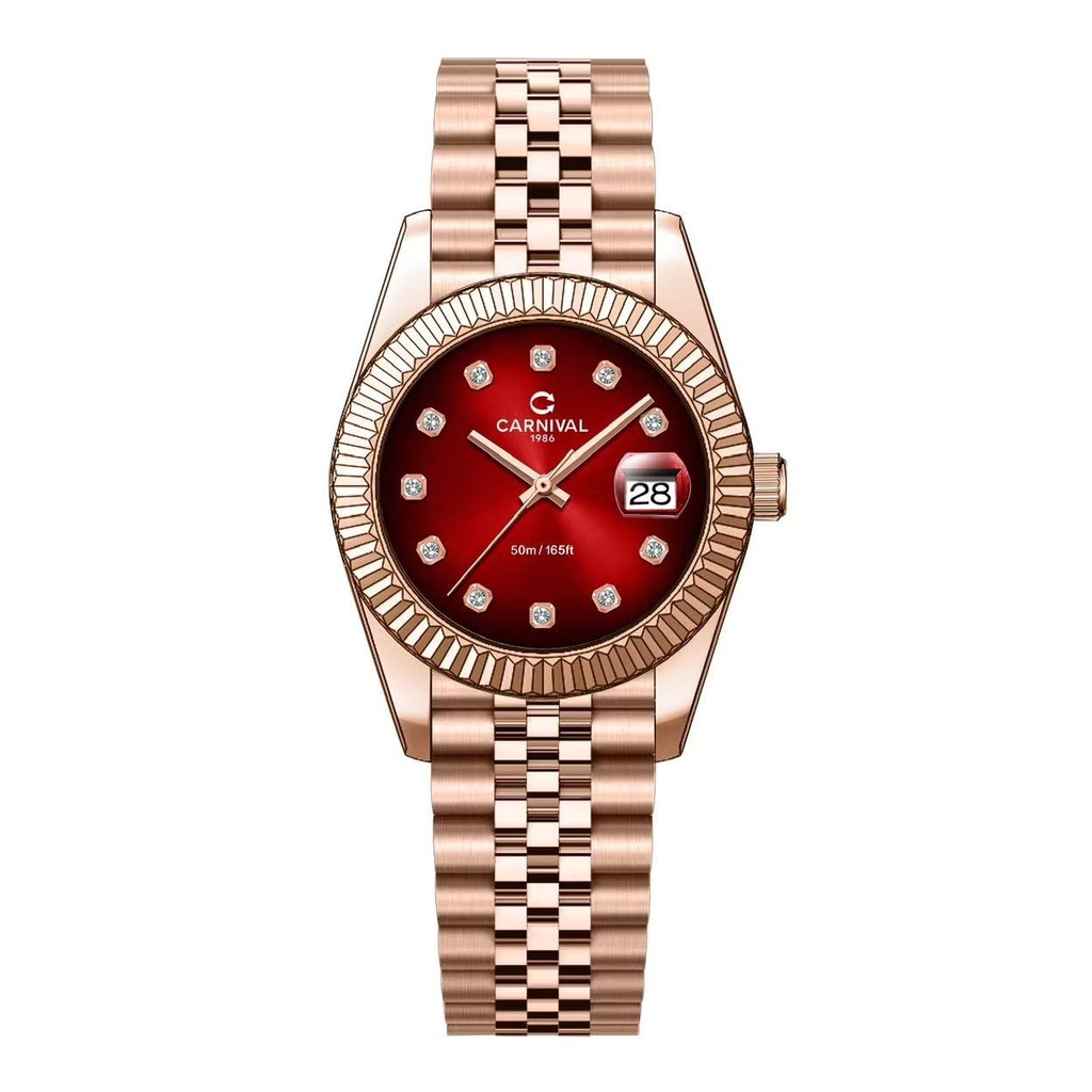 Đồng Hồ Nữ Carnival 8250L-VH-DO Màu Vàng Hồng Mặt Đỏ Size 30mm Quartz Japan (Ombre Đỏ)