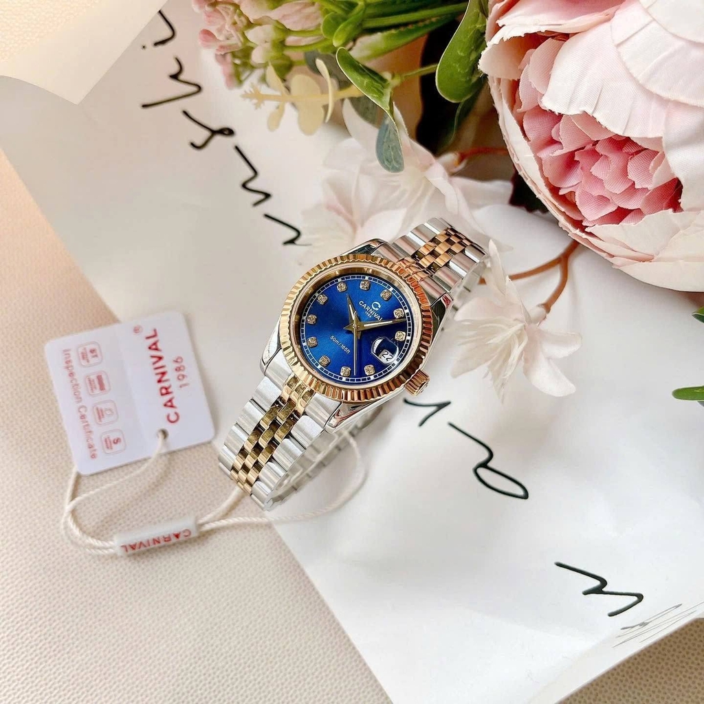 Đồng Hồ Nữ Carnival 8131L-CV-X Demi Vàng Mặt Xanh Dương Size 30mm Quartz Japan