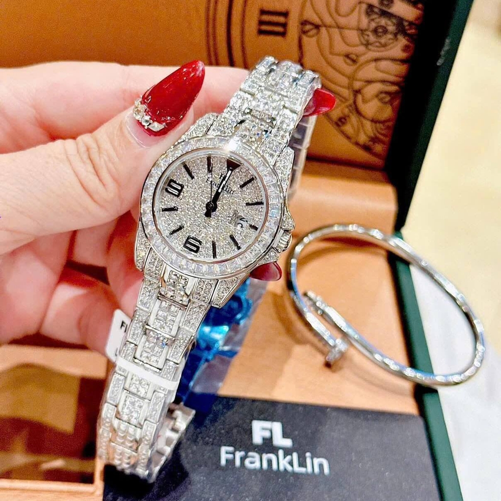 Đồng Hồ Nữ Franklin FL6166 Đính Đá Silver Chính Hãng Size 33mm Tặng Kèm Vòng Tay