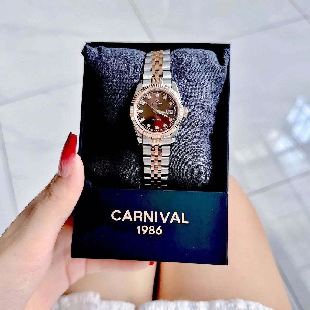 Đồng Hồ Nữ Carnival 8131L-CH-N Demi Vàng Hồng Mặt Nâu Size 30mm Quartz Japan