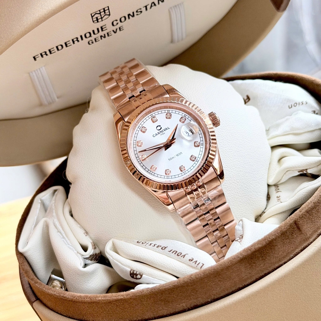 Đồng Hồ Nữ Carnival 8131L-VH-T Dây Thép Vàng Hồng Mặt Trắng Size 30mm Quartz Japan