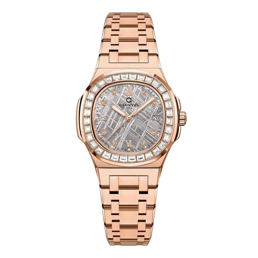 Đồng Hồ Nữ Carnival 8160L2-VH-TT Vàng Hồng Mặt Thiên Thạch Viền Đá Size 34mm Sapphire