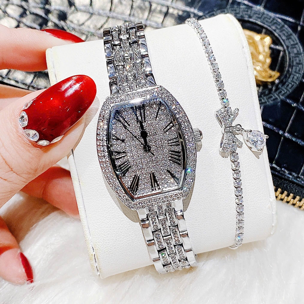 Đồng Hồ Nữ Đính Đá Chính Hãng Franklin FL6144 Silver Size 30mm Quartz Tặng Kèm Vòng Tay