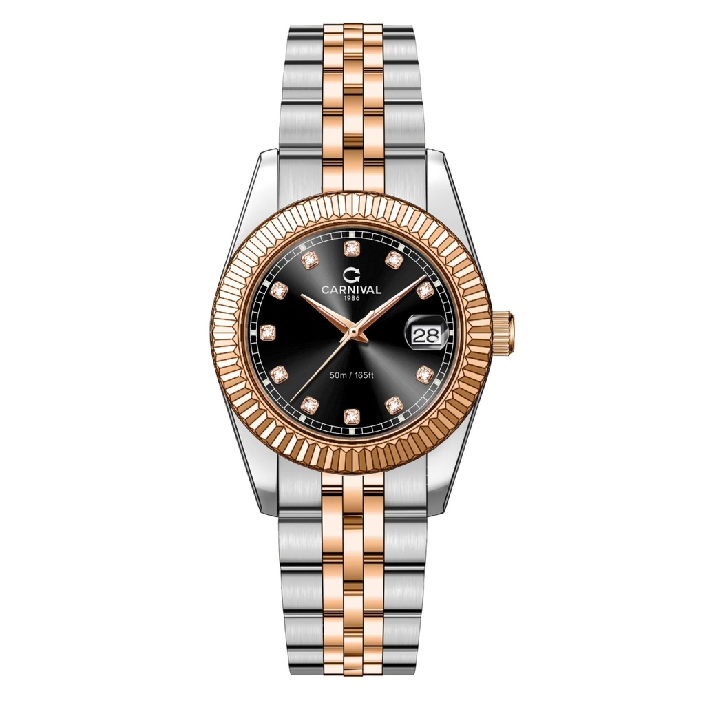 Đồng Hồ Nữ Carnival 8131L-CH-D Demi Vàng Hồng Mặt Đen Size 30mm Quartz Japan