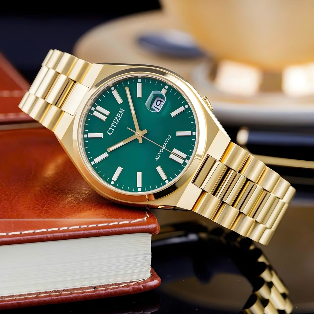 Đồng Hồ Nam Citizen Tsuyosa Mechanical Gold Green NJ0152-51X Automatic Size 40mm