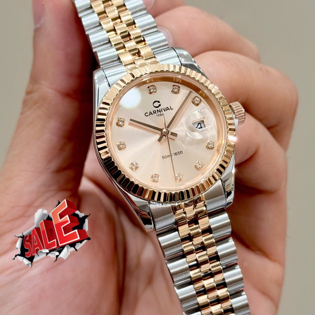Đồng Hồ Nữ Carnival 8250L-CH-DK Demi Vàng Hồng Mặt Cùng Tone Dây Size 30mm Quartz Japan