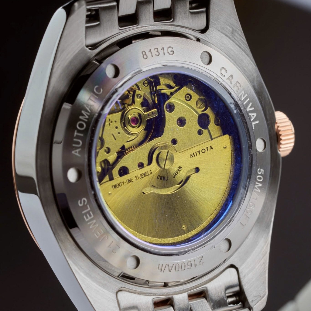 Đồng Hồ Nam Carnival 8131G2-CH-T Automatic Dây Thép Demi Vàng Hồng Mặt Trắng Size 40mm