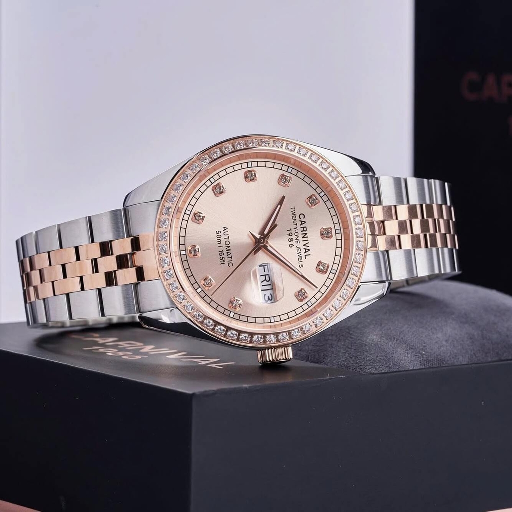 Đồng Hồ Nam Carnival 8131G2-CH-NN Automatic Dây Thép Demi Vàng Hồng Size 40mm