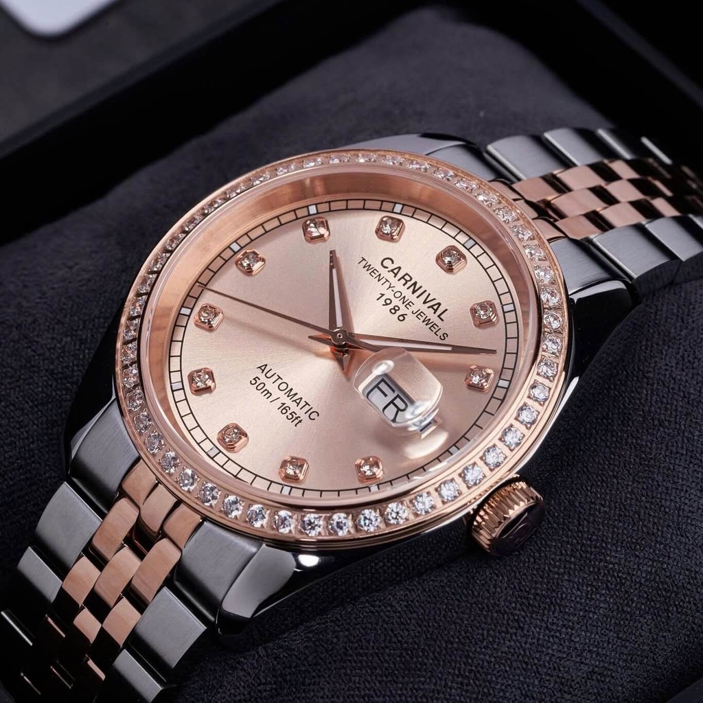 Đồng Hồ Nam Carnival 8131G2-CH-NN Automatic Dây Thép Demi Vàng Hồng Size 40mm