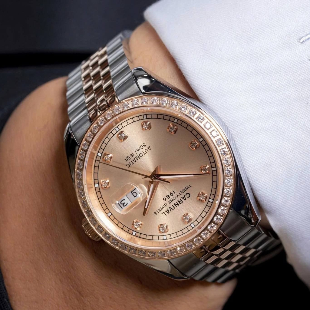 Đồng Hồ Nam Carnival 8131G2-CH-NN Automatic Dây Thép Demi Vàng Hồng Size 40mm