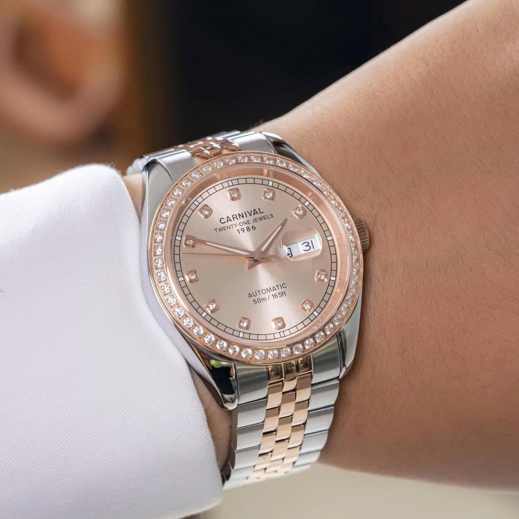 Đồng Hồ Nam Carnival 8131G2-CH-NN Automatic Dây Thép Demi Vàng Hồng Size 40mm