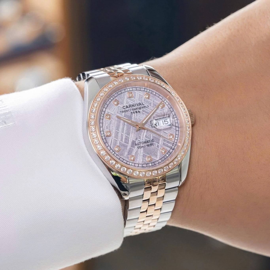Đồng Hồ Nam Carnival 8131G2-CH-TT Automatic Dây Thép Demi Vàng Hồng Mặt Thiên Thạch Size 40mm