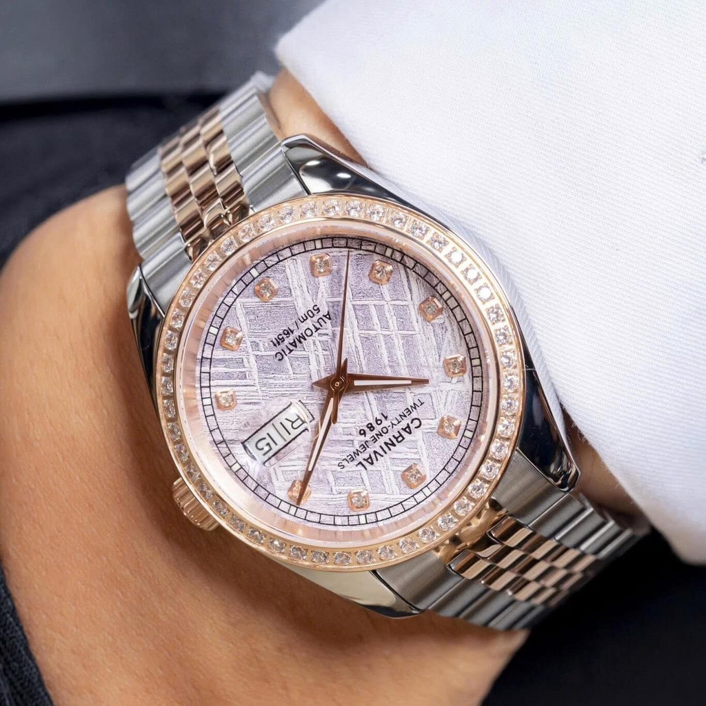 Đồng Hồ Nam Carnival 8131G2-CH-TT Automatic Dây Thép Demi Vàng Hồng Mặt Thiên Thạch Size 40mm