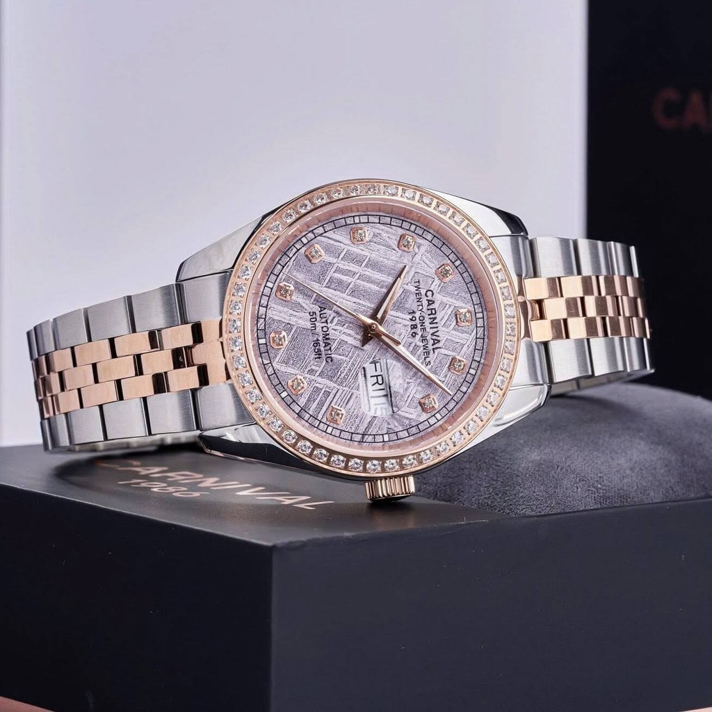 Đồng Hồ Nam Carnival 8131G2-CH-TT Automatic Dây Thép Demi Vàng Hồng Mặt Thiên Thạch Size 40mm