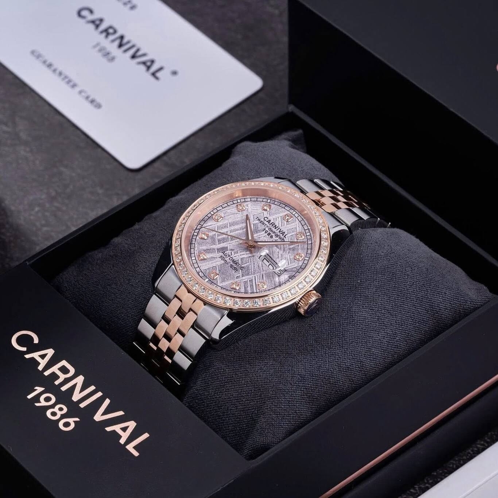 Đồng Hồ Nam Carnival 8131G2-CH-TT Automatic Dây Thép Demi Vàng Hồng Mặt Thiên Thạch Size 40mm