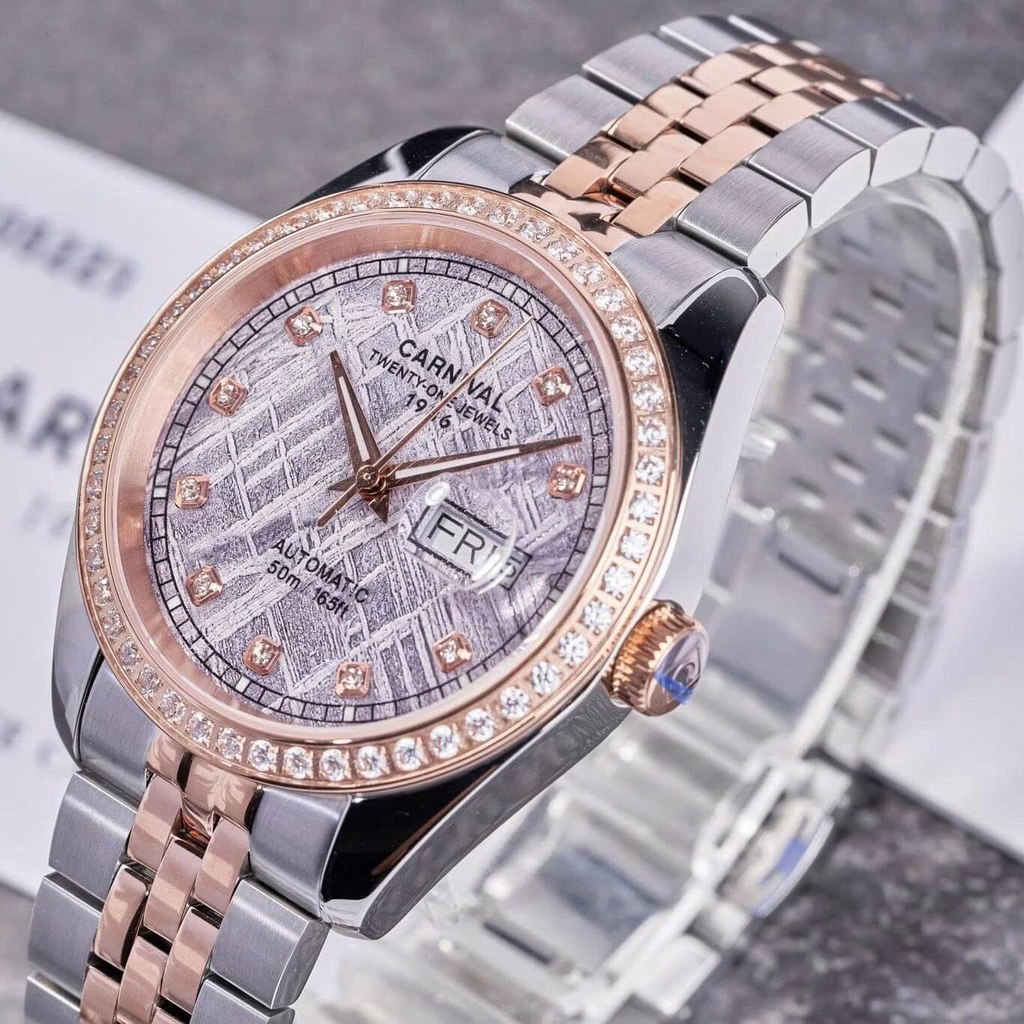 Đồng Hồ Nam Carnival 8131G2-CH-TT Automatic Dây Thép Demi Vàng Hồng Mặt Thiên Thạch Size 40mm