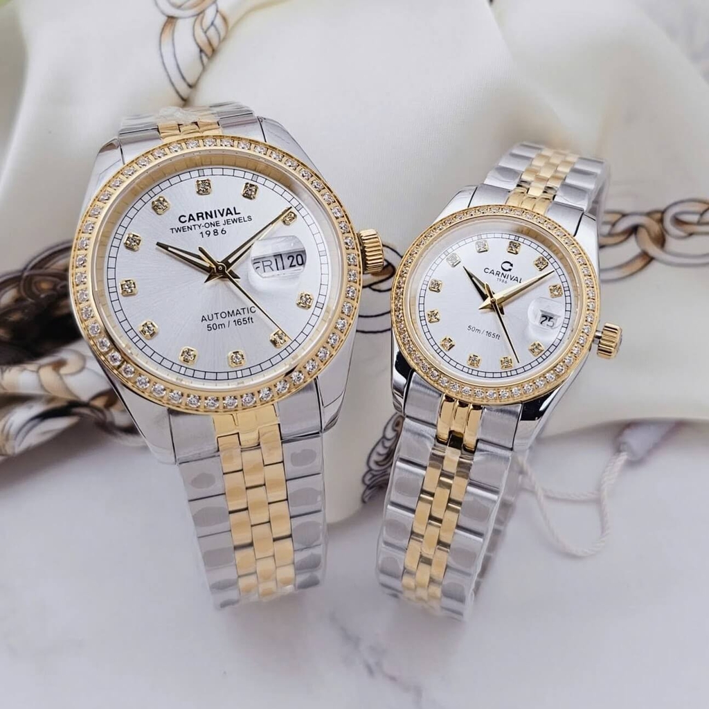 Đồng Hồ Nam Carnival 8131G2-CV-T Automatic Dây Thép Demi Vàng Mặt Trắng Size 40mm