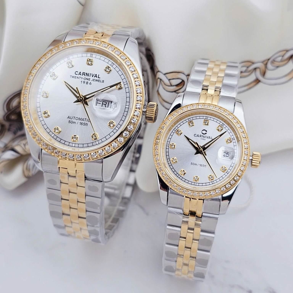 Đồng Hồ Nam Carnival 8131G2-CV-T Automatic Dây Thép Demi Vàng Mặt Trắng Size 40mm