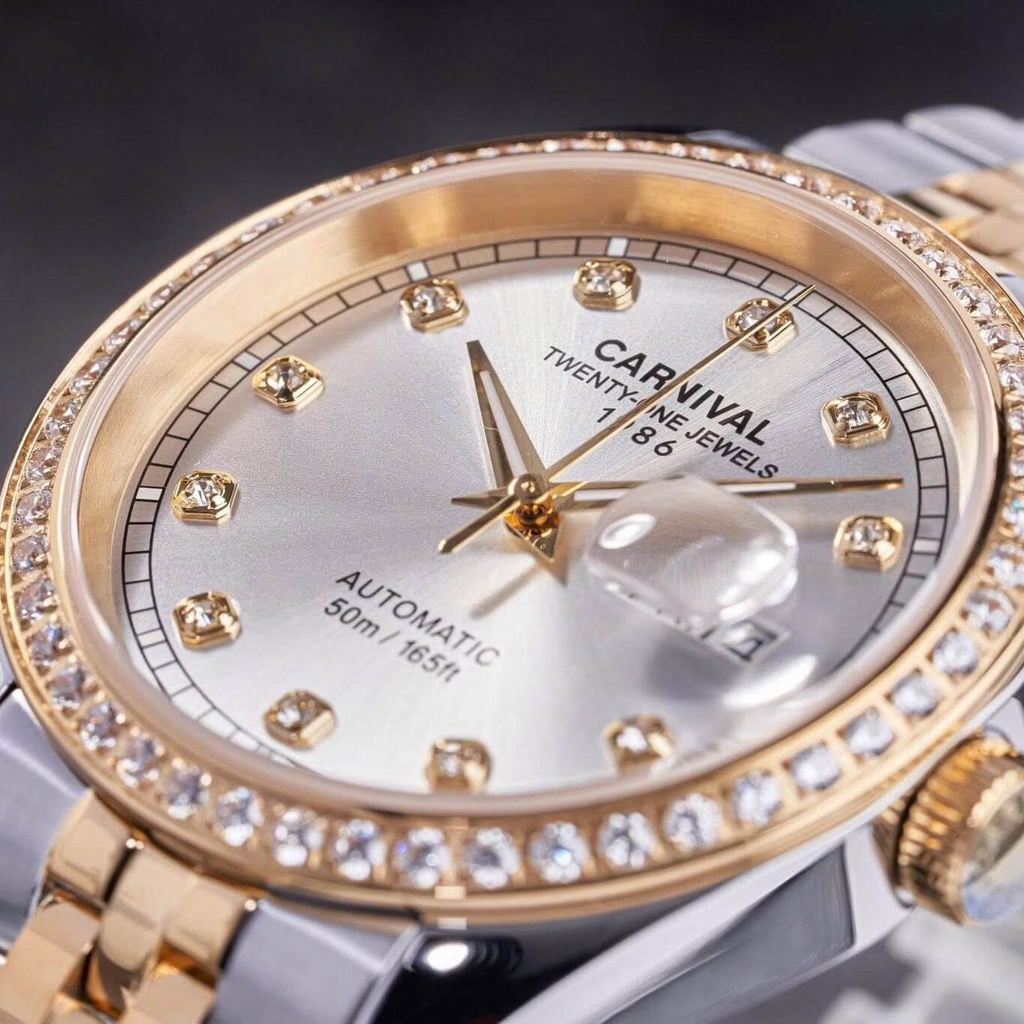 Đồng Hồ Nam Carnival 8131G2-CV-T Automatic Dây Thép Demi Vàng Mặt Trắng Size 40mm