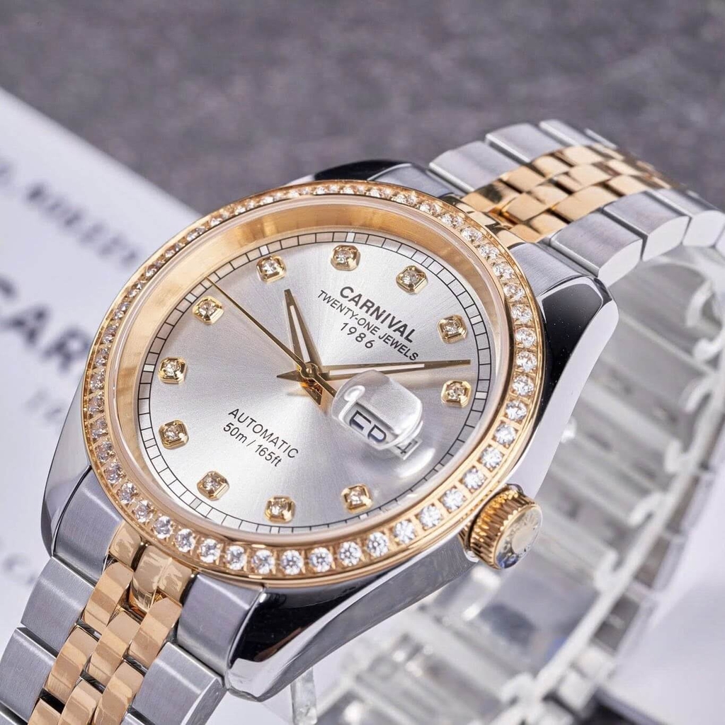 Đồng Hồ Nam Carnival 8131G2-CV-T Automatic Dây Thép Demi Vàng Mặt Trắng Size 40mm